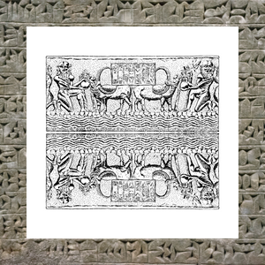 Painting showing men and animals